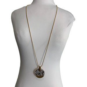 Michelle McDowell Necklace Round Chip Stone Pendant Gold Tone Modern Abstract